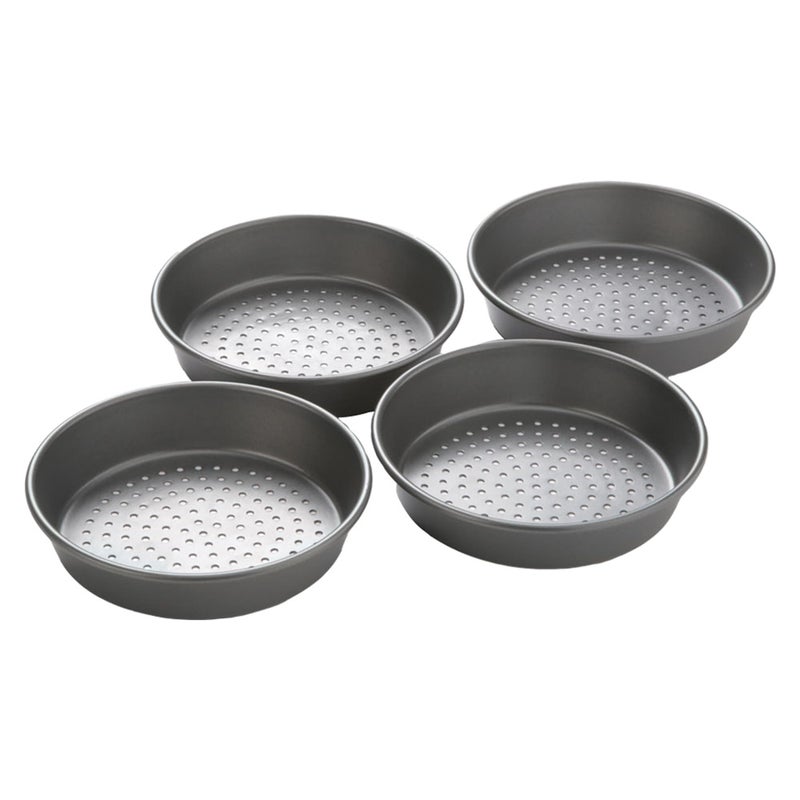 Chicago Metallic Deep Dish Pizza Pan Set of 4, 7 Inch Personal Size, Heavy-Duty Carbon Steel with Perforated Bottom for Crispy Crust, Perfect for Family Pizza Night - Image 1